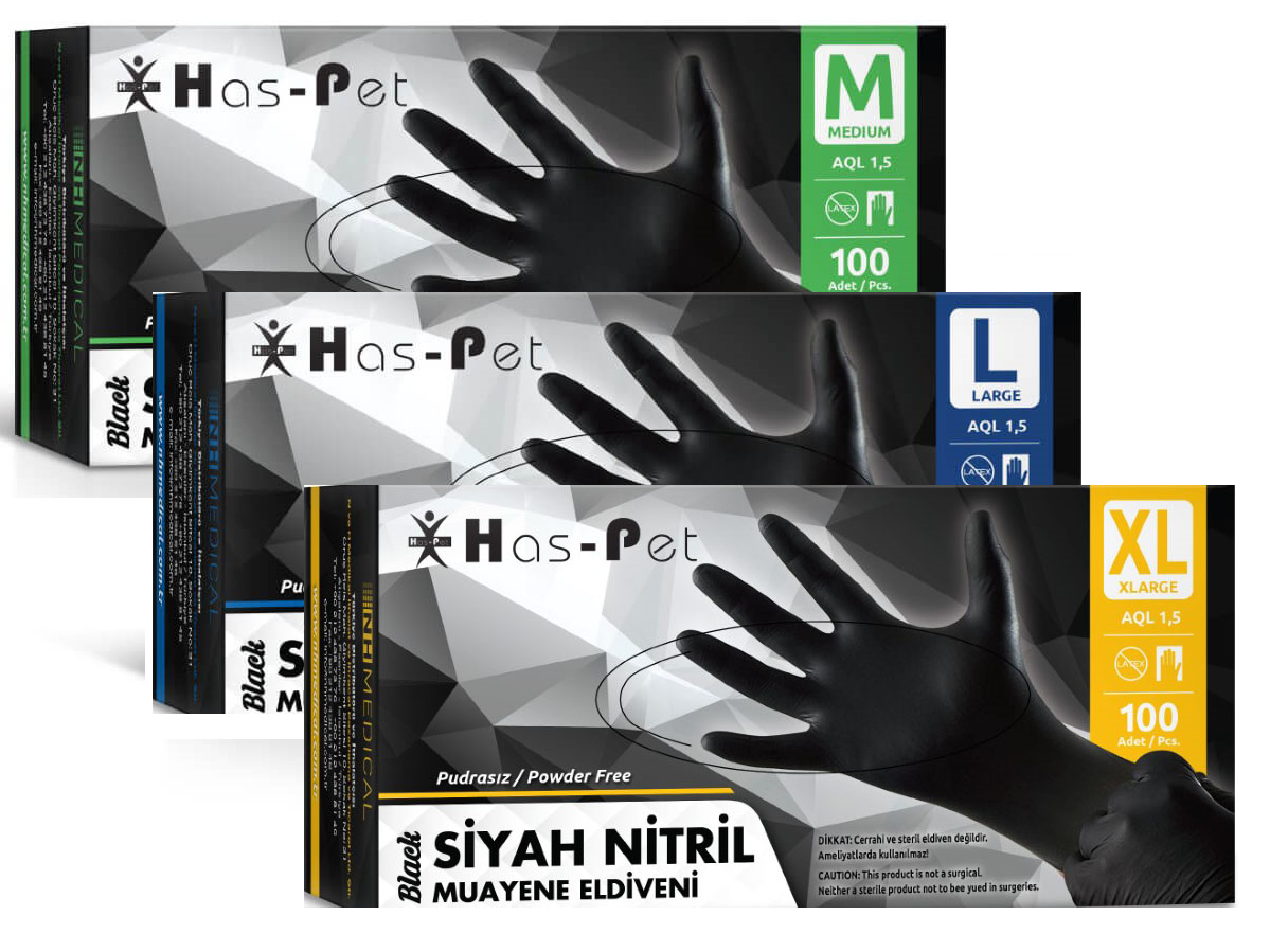 Haspet Siyah Nitril Muayene Eldiveni 10 Paket